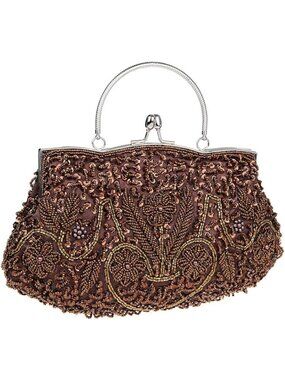 Elegant Satin Evening Clutch Bag with Beaded Sequins for Weddings & Parties
